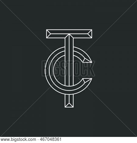Initials Letters Tc Or Ct Logo Monogram Outline Linear Shape On The Black Background, Calligraphy Ov