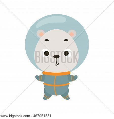 Cute Little Spaceman Polar Bear On White Background. Cartoon Animal Character For Kids T-shirts, Nur