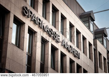 Aachen, Germany - February 8, 2022: Logo Of Sparkasse Aachen On Their Local Office. It's Part Of The