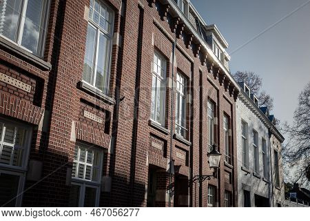 Typical Facades Of Dutch Architecture In The City Center Of Maastricht, Netherlands, With Residentia