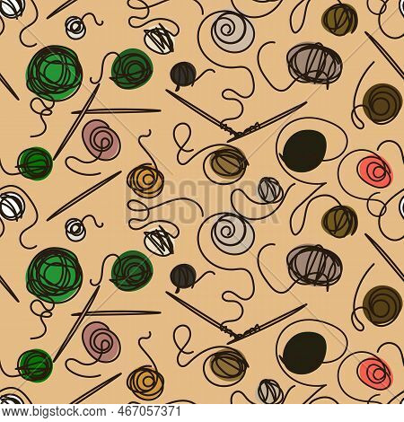 The Background Of The Doodles Is Like Colored Balls Of Knitting Thread. Tangled Lines, Individual Sk