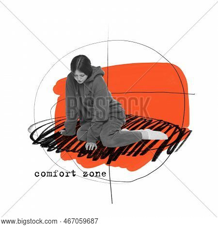 Contemporary Art Collage. Conceptual Design. Young Girl With Mental Health Problems Feeling Depressi