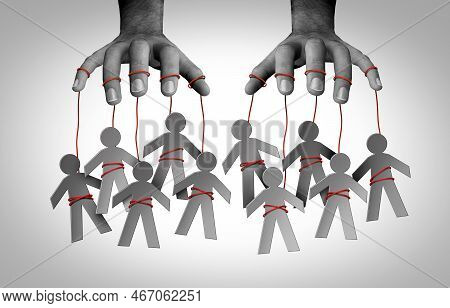 Gaslighting People And Social Manipulator Concept As A Puppet Master Influencing A Society On String