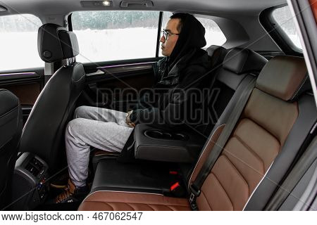 Moscow, Russia - January 22, 2022. Volkswagen Tiguan (ad1), Interior View. Leather Back Passenger Se