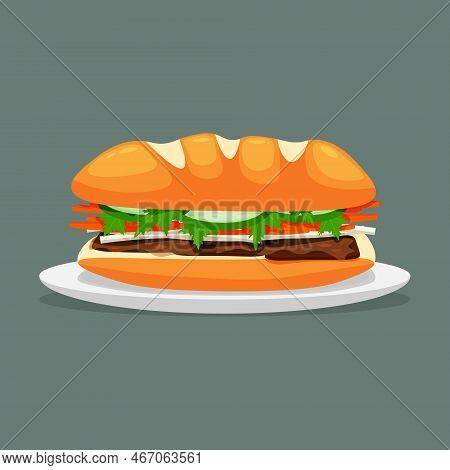 Banh Mi Vietnam Food. Design With Cartoon. Vector Design Illustration.