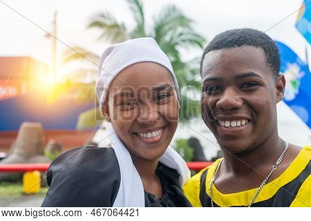 Young Man And Woman Afro-descendant From The Southern Caribbean Coast Of Nicaragua In Traditional Co