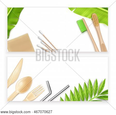 Eco Friendly Bath And Kitchen Supplies With Utensils Toothbrushes Soap Ear Sticks Horizontal Banners