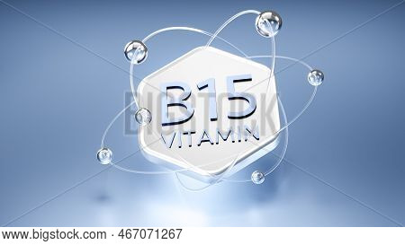 Vitamin B15 Symbol On A Hexagon With Orbits, Moving Atoms And Electrons, 3d Image
