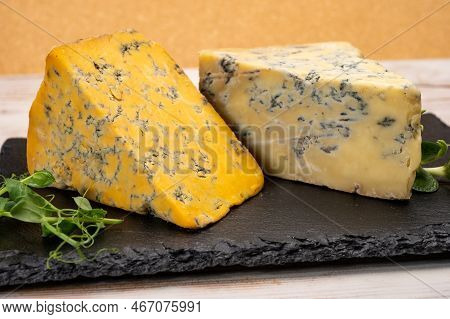 Cheese Collection, English Old Shropshire Blue And Stilton Blue Cheeses