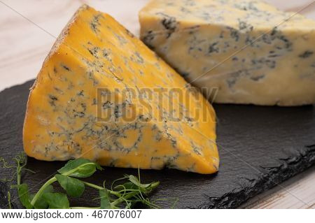 Cheese Collection, English Old Shropshire Blue And Stilton Blue Cheeses