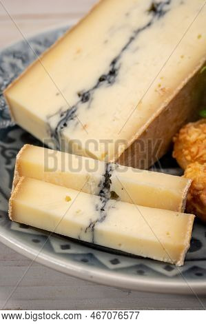 French Semi-soft Cow Milk Cheese Morbier From Franche-comte Region With Thin Black Layer And Strong