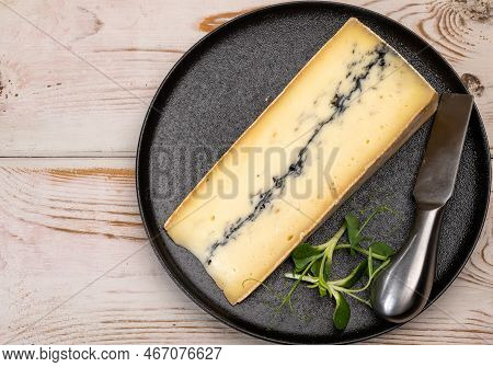French Semi-soft Cow Milk Cheese Morbier From Franche-comte Region With Thin Black Layer And Strong