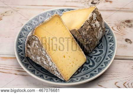 Pieces Of Cheese Tomme De Montagne Or Tomme De Savoie Made From Cow Milk In French Alps