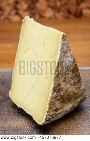 Pieces Of Cheese Tomme De Montagne Or Tomme De Savoie Made From Cow Milk In French Alps