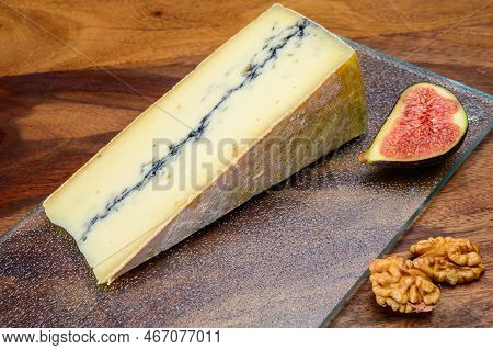 French Semi-soft Cow Milk Cheese Morbier From Franche-comte Region With Thin Black Layer And Strong
