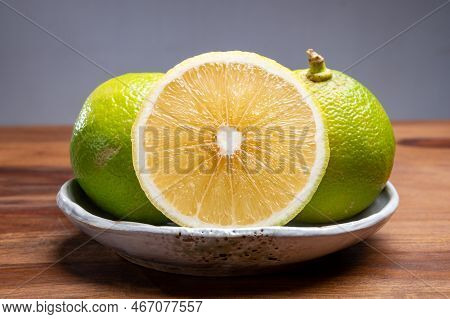 Fresh Ripe Bergamot Orange Fruits, Fragrant Citrus Used In Earl Grey Tea, Medicine And Spa Treatment