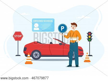 Driving School With Education Process Of Car Training And Learning To Drive To Get Drivers License I