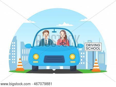 Driving School With Education Process Of Car Training And Learning To Drive To Get Drivers License I