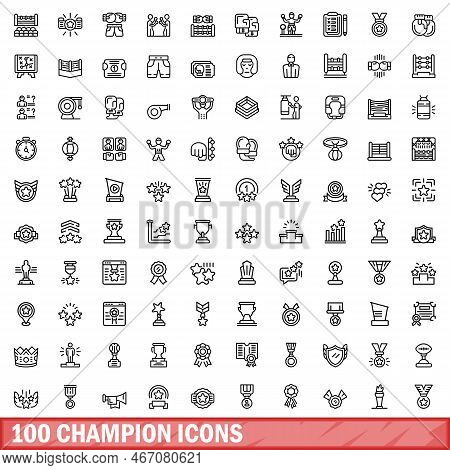100 Champion Icons Set. Outline Illustration Of 100 Champion Icons Vector Set Isolated On White Back