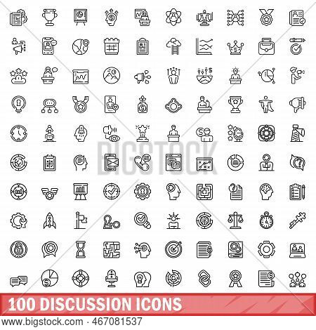 100 Discussion Icons Set. Outline Illustration Of 100 Discussion Icons Vector Set Isolated On White 