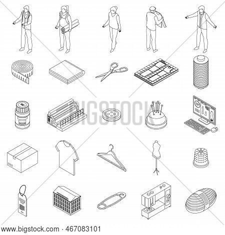 Textile Production Icons Set. Isometric Set Of Textile Production Vector Icons Outline On White Thin