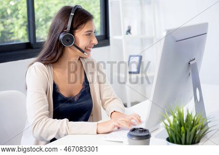 Customer Service With Friendly, Businesswoman Is Call Center And Operator For Support Client, Assist