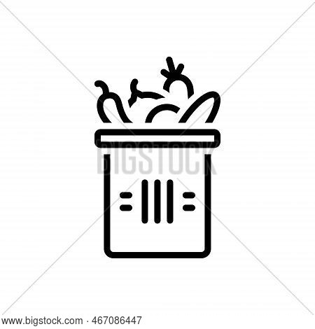 Black Line Icon For Containing Fruit Vegetable Fresh Baket Product Full Mix Carry Set