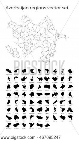 Azerbaijan Map With Shapes Of Regions. Blank Vector Map Of The Country With Regions. Borders Of The