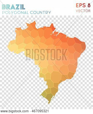Brazil Polygonal, Mosaic Style Country Map. Classy Low Poly Style, Modern Design For Infographics Or
