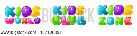 Kids Zone Vector Cartoon Banner. Colorful Letters For Childrens Playroom Decoration. Sign For Childr