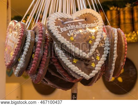 Gingerbread Hearts With Christmas Market Nuremberg German 