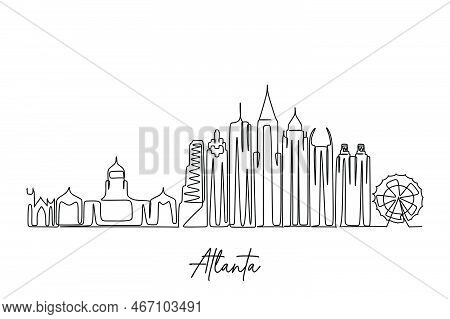 Atlanta Single Continuous Line Drawing. Atlanta Skyline Vector World Landscape Tourism Travel Vacati
