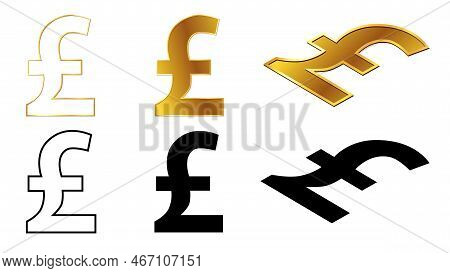 European Union Euro Eur Currency Golden Signs, Silhouette And Outline Isometric Top And Front View I