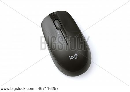 Kharkiv, Ukraine - March 5, 2021: Logitech Wireless Mouse On White Background. Logitech Is A Swiss M