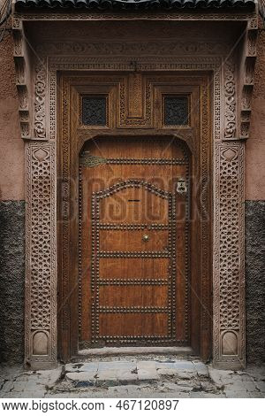 Ornately Tradtional Decroated Doorway In Marrakech, Morocco.