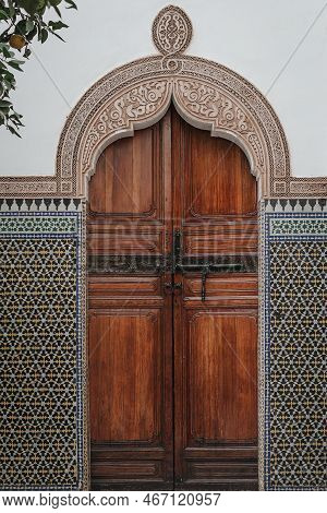 Ornately Tradtional Decroated Doorway In Marrakech, Morocco.