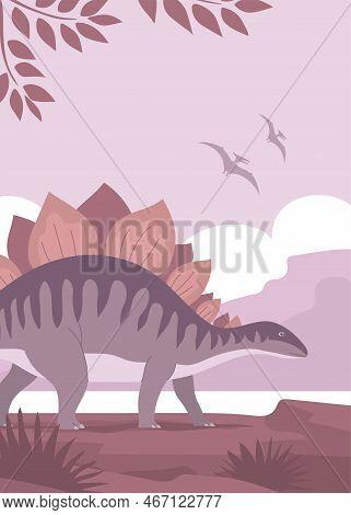 Stegosaurus With Spikes On The Tail. Herbivorous Dinosaur Of The Jurassic Period. Prehistoric Wildli