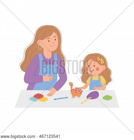 Little Girl Kid Play With Toy Clay Plasticine