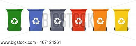 Set Of Recycling Bins Isolated On White Background. Set Of Different Trash Bin. Vector Stock