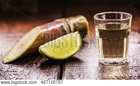 Cachaça Drink Or Pinga, Brazilian Drink Distilled From Sugar Cane, Copyspace
