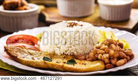 Rice And Beans Typical Of Brazil, Healthy And Light Food, Grilled Chicken And Salad, Brazilian Resta