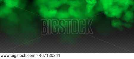 Clouds Of Green Toxic Smoke On Black Transparent Background Realistic Vector Illustration