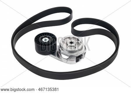 Timing Belt With Roller Kit Isolated On White Background