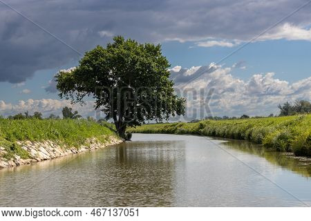 Canal Built Between Morava Part Of Czech And Slovakia By Bata. Beautiful Greenery Lining The Route, 
