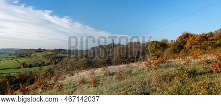 Panoramic Photo Of The Autumn Colours At The Admiral Hood Monument On The Polden Way Footpath In Com