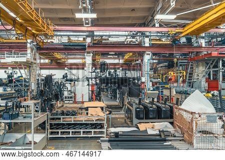 Plant For Production Of Industrial Equipment And Machinery. Warehouse With Spare Parts And Accessori