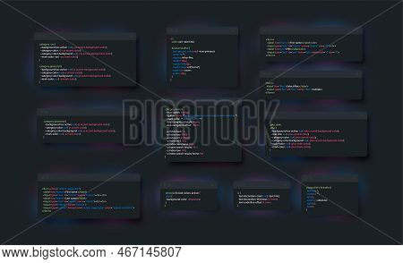 Program Windows With Code. Collection Of Graphic Elements. Interface For Programs And Applications. 
