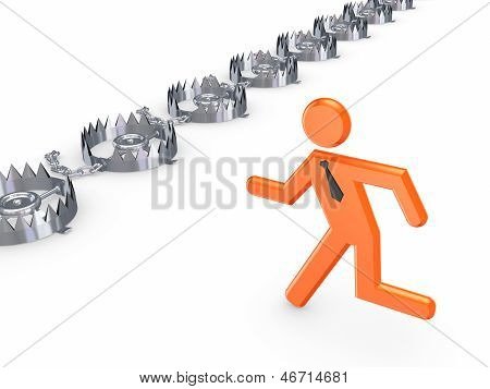 철 함정과 걱정된 3d 작은 사람입니다.
