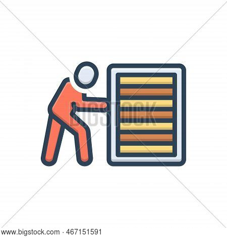 Color Illustration Icon For Push Shove Thrust Move Force Budge Person Effort Object