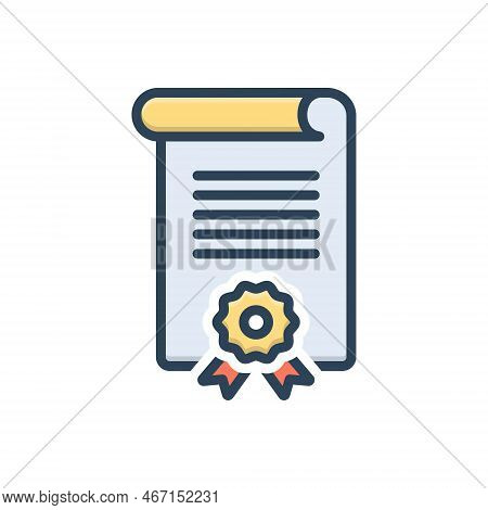 Color Illustration Icon For Charter Authority Authorization Manifesto Declaration Qualification Cert